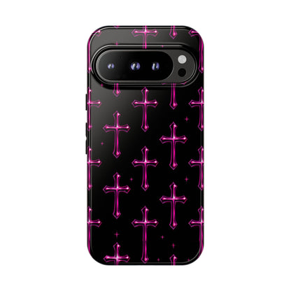 Neon Pink Cross Pattern Phone Case | Tough Protective Case for Iphone, Samsung Galaxy and Pixel