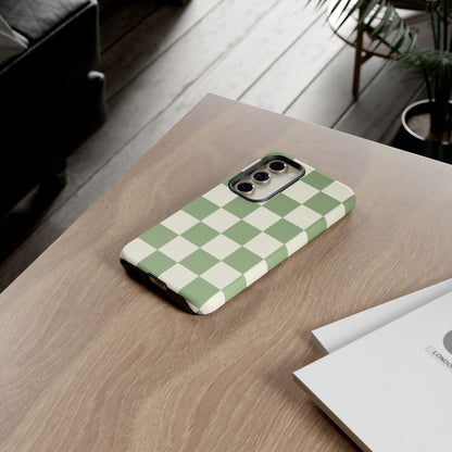 Sage Green Checkerboard Phone Case | Minimal Aesthetic Checkered iPhone & Samsung Tough Case