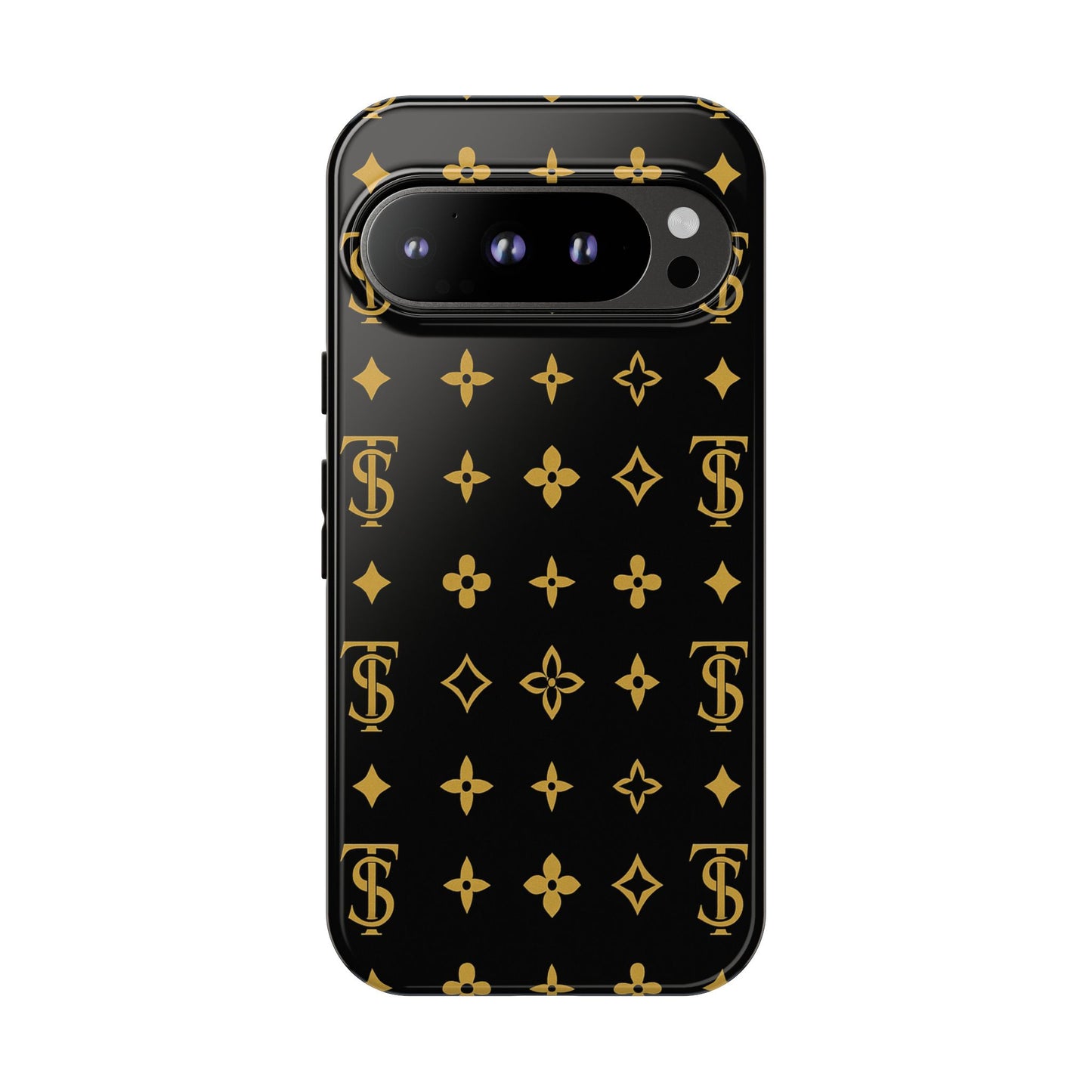 Gold Monogram Pattern Tough Phone Case | Black & Gold Luxury Design for Iphone, Samsung Galaxy and Pixel