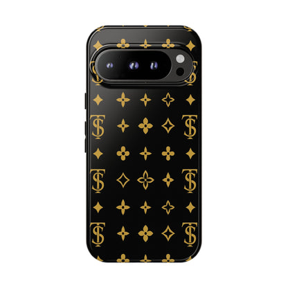 Gold Monogram Pattern Tough Phone Case | Black & Gold Luxury Design for Iphone, Samsung Galaxy and Pixel