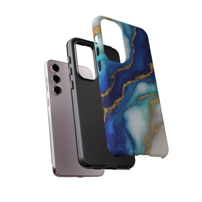 Blue & Gold Marble Phone Case – Luxury Resin Art Tough Case (iPhone, Samsung, Pixel)