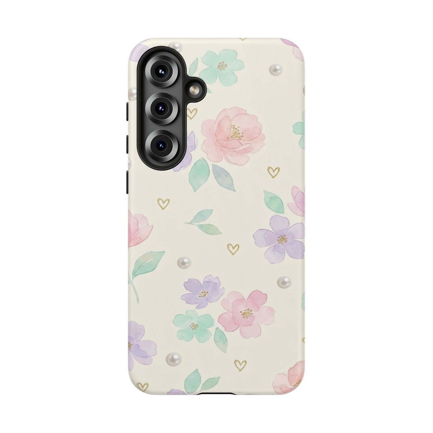 Pastel Floral Phone Case – Coquette Watercolor Flower Hearts Tough Case (iPhone, Samsung, Pixel)