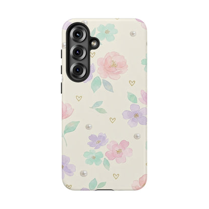 Pastel Floral Phone Case – Coquette Watercolor Flower Hearts Tough Case (iPhone, Samsung, Pixel)