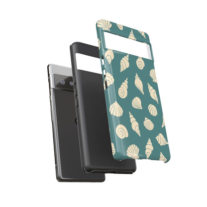 Seashell Pattern Phone Case | Teal Coastal Shells Tough Case for Iphone, Samsung Galaxy and Pixel
