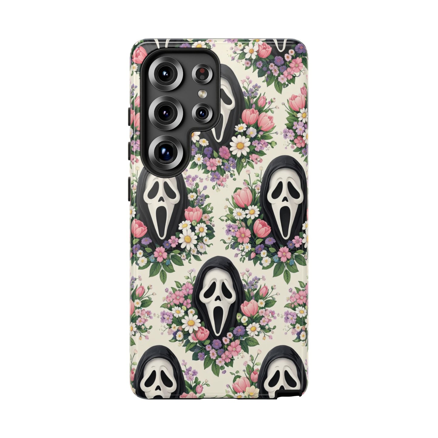 Floral Ghost Face Aesthetic Phone Case – Cute Spooky Tough Cover