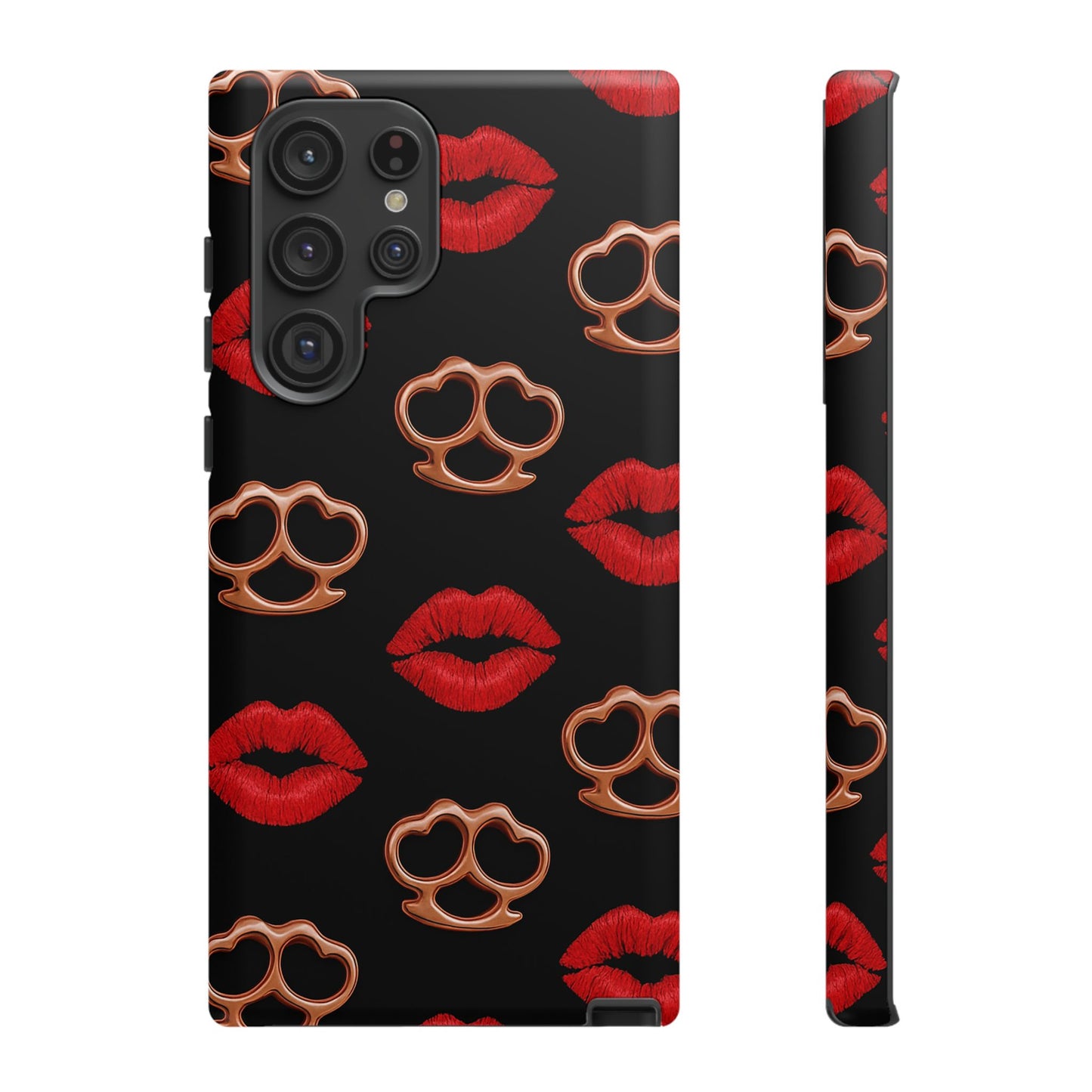 Red Lipstick & Knuckle Duster Phone Case | Bold Kiss Print Tough Protective Cover for Iphone, Samsung Galaxy and Pixel