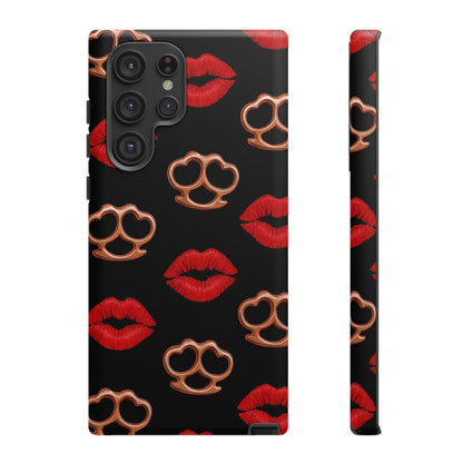 Red Lipstick & Knuckle Duster Phone Case | Bold Kiss Print Tough Protective Cover for Iphone, Samsung Galaxy and Pixel