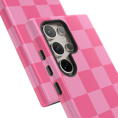 Pink Checkerboard Phone Case | Cute Aesthetic Checkered iPhone & Samsung Tough Case