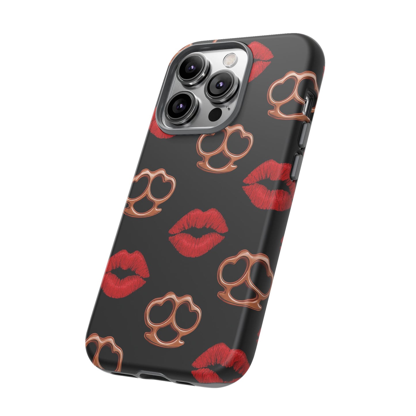 Red Lipstick & Knuckle Duster Phone Case | Bold Kiss Print Tough Protective Cover for Iphone, Samsung Galaxy and Pixel