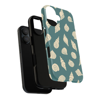 Seashell Pattern Phone Case | Teal Coastal Shells Tough Case for Iphone, Samsung Galaxy and Pixel