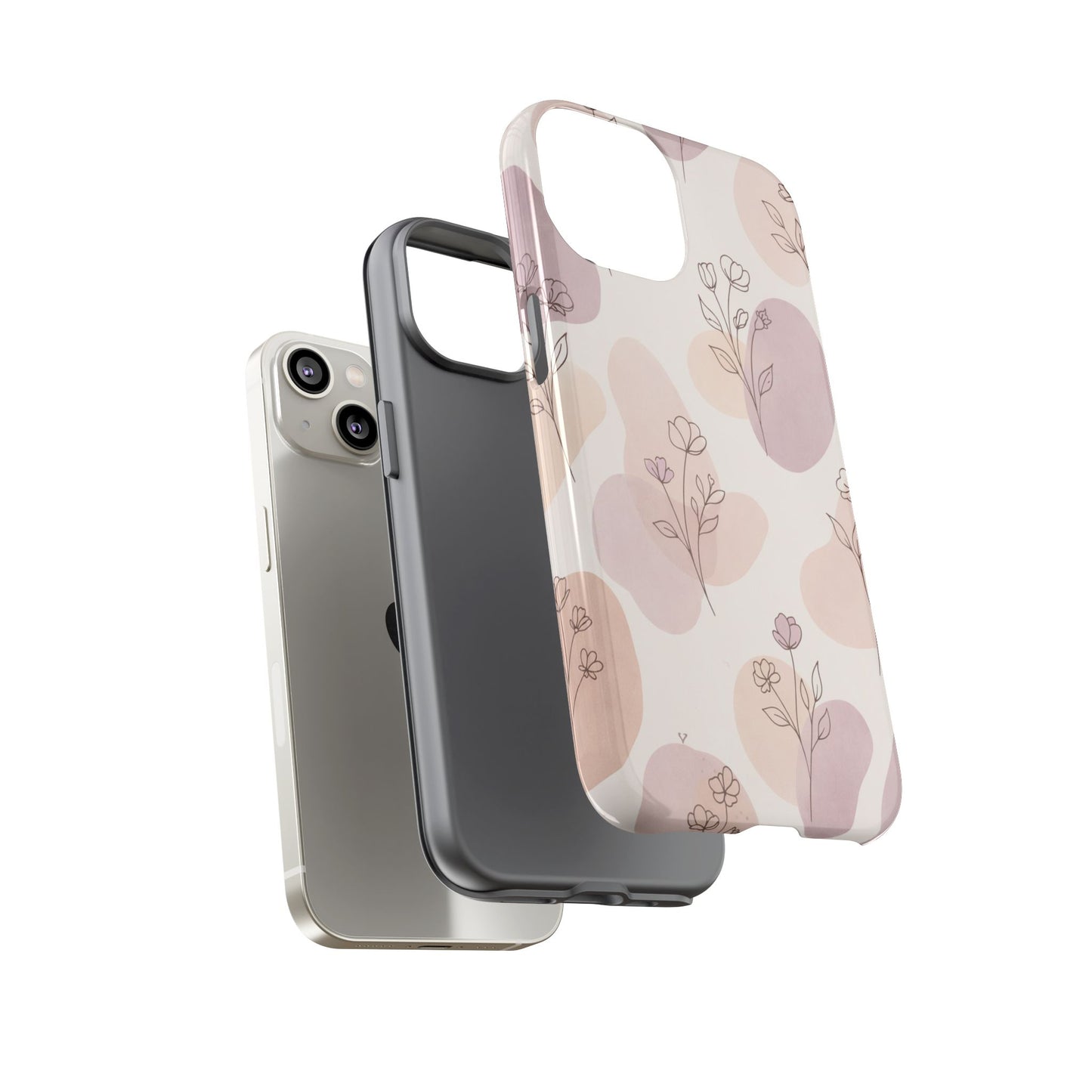 Blush Floral Phone Case Neutral Botanical Watercolor Tough Cover