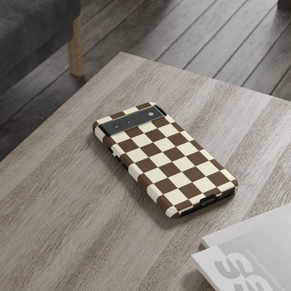 Mocha Checkerboard Phone Case | Neutral Aesthetic Tough Case