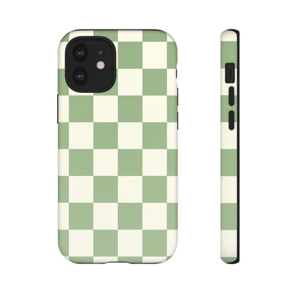 Sage Green Checkerboard Phone Case | Minimal Aesthetic Tough Case