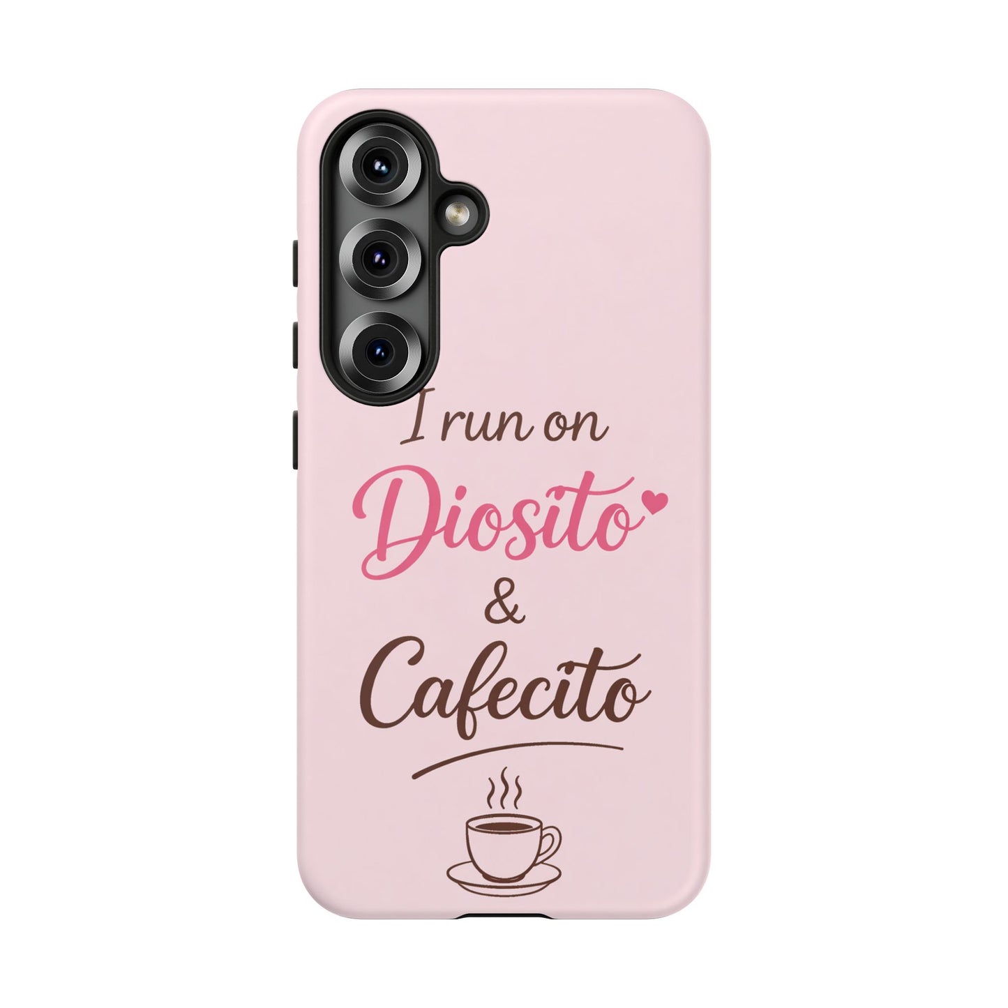 I Run on Diosito y Cafecito Phone Case, Pink Aesthetic Latina Faith Coffee Case, Girly Protective iPhone Samsung Cover