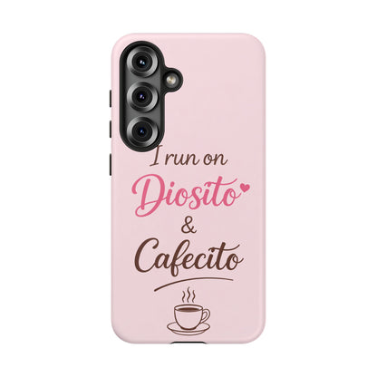 I Run on Diosito y Cafecito Phone Case, Pink Aesthetic Latina Faith Coffee Case, Girly Protective iPhone Samsung Cover