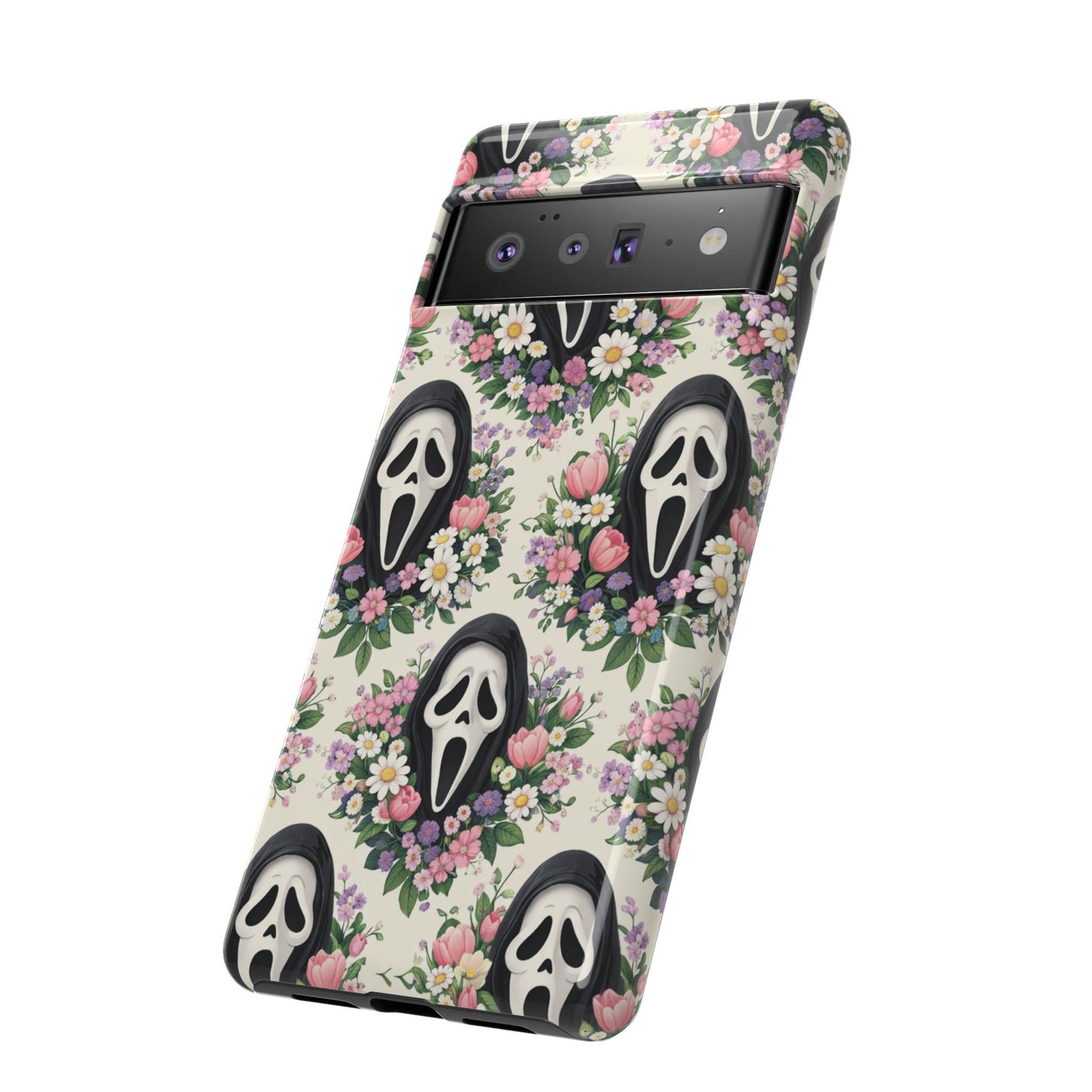 Floral Ghost Face Aesthetic Phone Case – Cute Spooky Tough Cover
