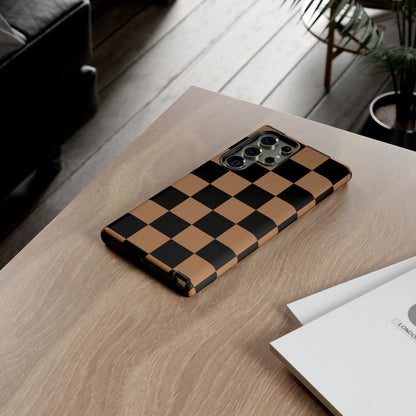 Brown Checkered Phone Case | Aesthetic Checkerboard iPhone & Samsung Tough Case