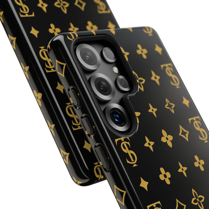Gold Monogram Pattern Tough Phone Case | Black & Gold Luxury Design for Iphone, Samsung Galaxy and Pixel