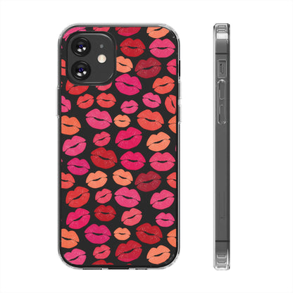 Kiss Print Clear Phone Case | Red Lip Pattern Impact-Resistant Case