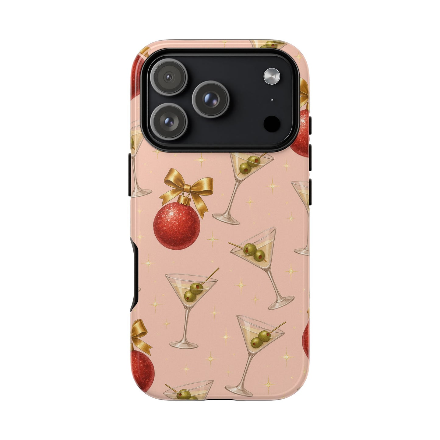 Cocktail Ornament Phone Case – Pink Martini & Cherry Pattern | Glossy or Matte for Iphone, Samsung Galaxy and Pixel