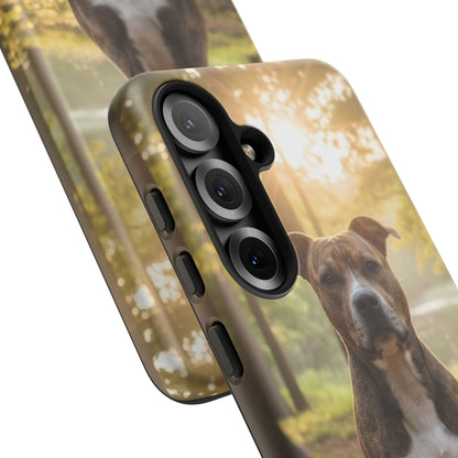 Pitbull Portrait Phone Case | Dog Lover Tough Case, Sunset Forest