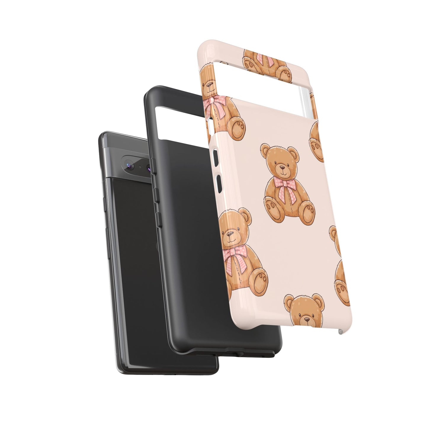 Teddy Bear Phone Case | Cute Coquette Aesthetic Pink Bear Pattern Case | Kawaii Soft Girl iPhone & Samsung Tough Protective Case