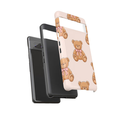 Teddy Bear Phone Case | Cute Coquette Aesthetic Pink Bear Pattern Case | Kawaii Soft Girl iPhone & Samsung Tough Protective Case