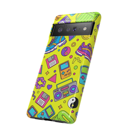 90s Retro Neon Phone Case – Y2K Nostalgia Colorful Icons Tough Protective Case