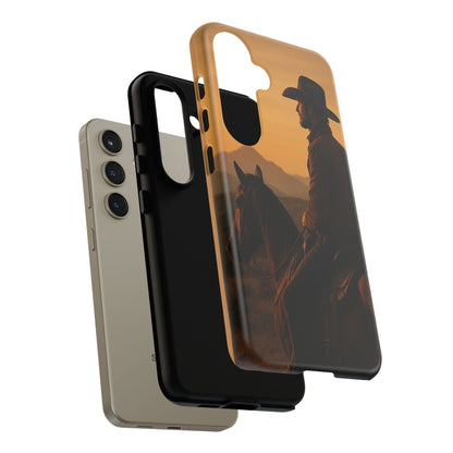Western Cowboy Sunset Phone Case | Horse Rider Desert Aesthetic Tough Protective Case