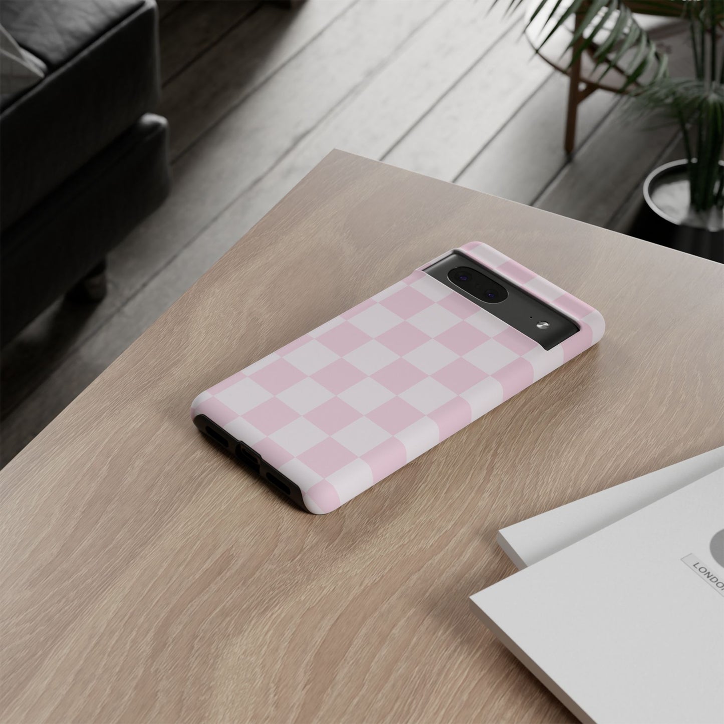 Pink Checkerboard Phone Case | Aesthetic Tough Protective Case