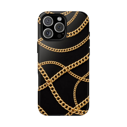 Luxury Gold Chain Phone Case – Black Designer Style Tough Protective Cover for Iphone, Samsung Galaxy and Pixel