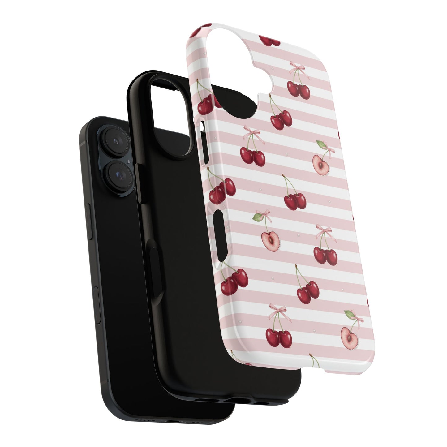 Pink Cherry Stripe Phone Case | Cute Coquette Aesthetic Protective Tough Case