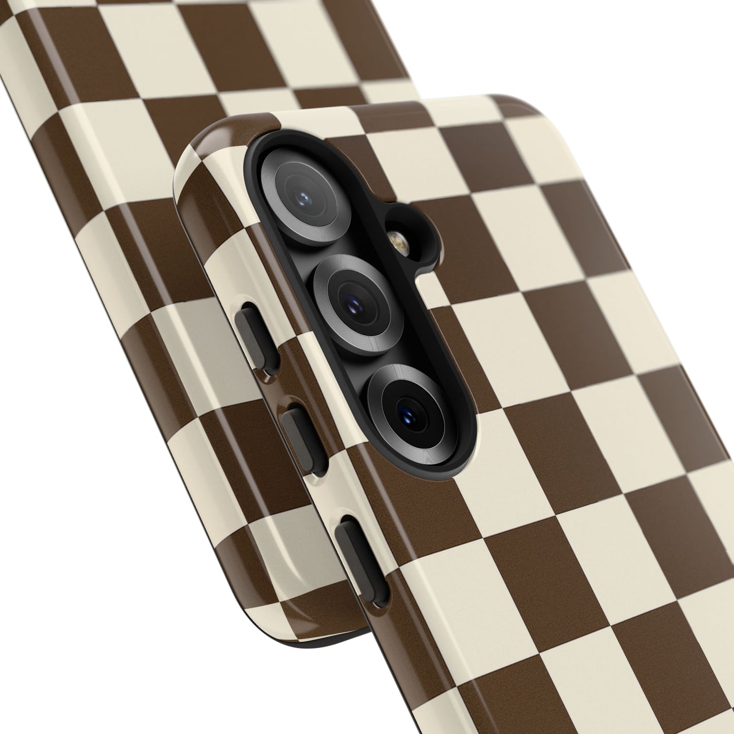 Mocha Checkerboard Phone Case | Neutral Aesthetic Checkered iPhone & Samsung Tough Case