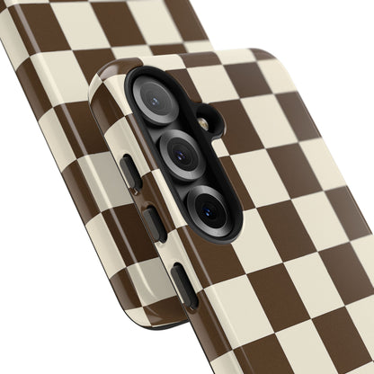 Mocha Checkerboard Phone Case | Neutral Aesthetic Checkered iPhone & Samsung Tough Case