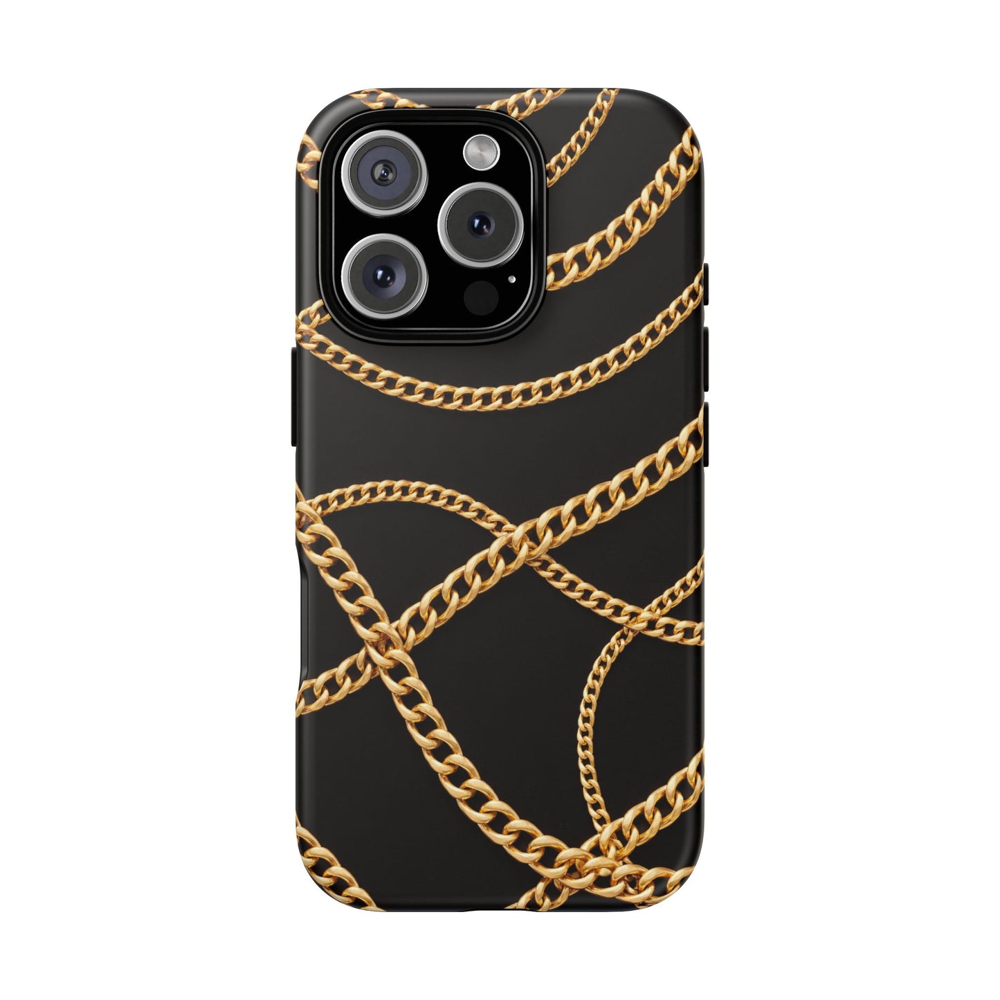 Luxury Gold Chain Phone Case – Black Designer Style Tough Protective Cover for Iphone, Samsung Galaxy and Pixel