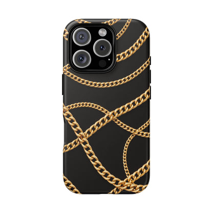 Luxury Gold Chain Phone Case – Black Designer Style Tough Protective Cover for Iphone, Samsung Galaxy and Pixel
