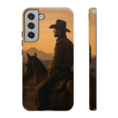 Western Cowboy Sunset Phone Case | Horse Rider Desert Aesthetic Tough Protective Case