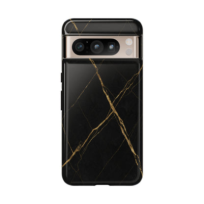 Black Marble Phone Case with Gold Veins – Luxury Minimal Aesthetic Tough Case
