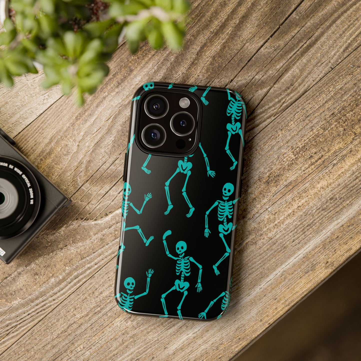 Dancing Teal Skeletons Phone Case | Tough Protective Case for Iphone, Samsung Galaxy and Pixel