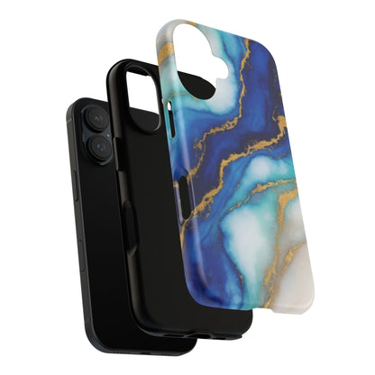 Blue & Gold Marble Phone Case – Luxury Resin Art Tough Case (iPhone, Samsung, Pixel)