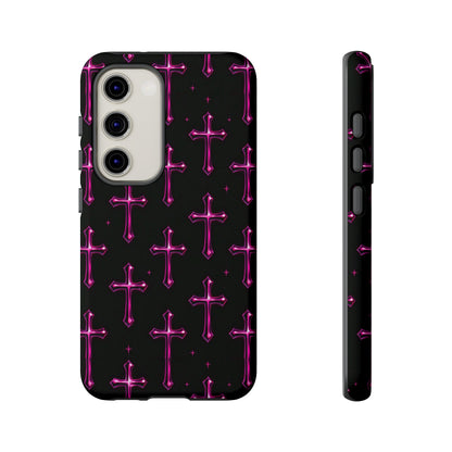 Neon Pink Cross Pattern Phone Case | Tough Protective Case for Iphone, Samsung Galaxy and Pixel