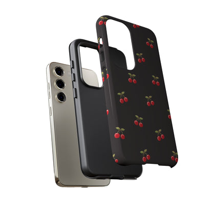 Cherry Pattern Phone Case — Slim Black Protective iPhone Case with Red Cherries for Iphone, Samsung Galaxy and Pixel