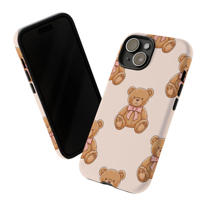 Teddy Bear Phone Case | Cute Coquette Aesthetic Pink Bear Pattern Case | Kawaii Soft Girl iPhone & Samsung Tough Protective Case