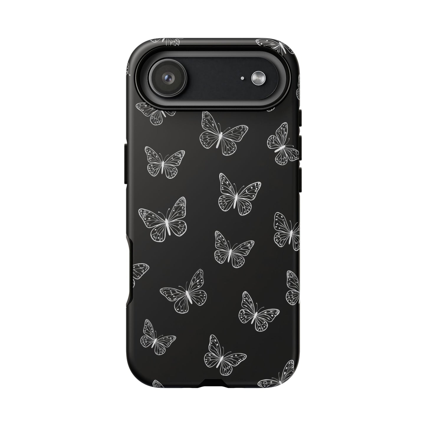 White Butterfly Pattern Phone Case – Dark Aesthetic Monochrome Tough Cover