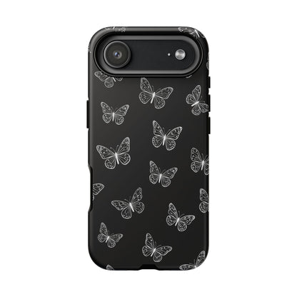 White Butterfly Pattern Phone Case – Dark Aesthetic Monochrome Tough Cover