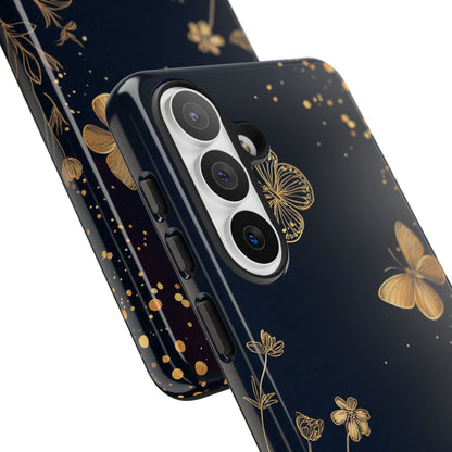 Gold Floral Butterfly Phone Case, Dark Aesthetic Botanical, Elegant Black Luxury iPhone Samsung Cover