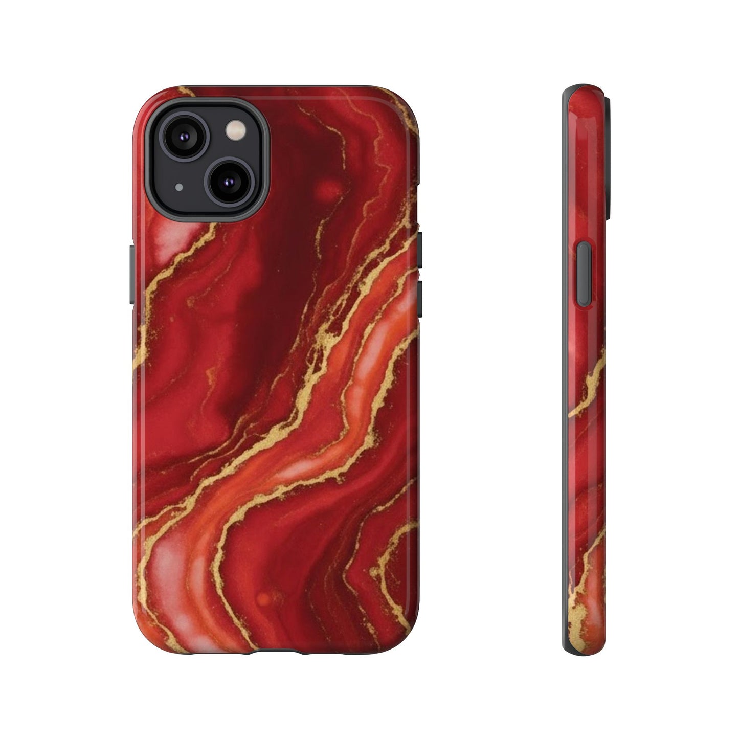 Red Agate Marble Phone Case – Gold Vein Luxury Stone Tough Case (iPhone, Samsung, Pixel)