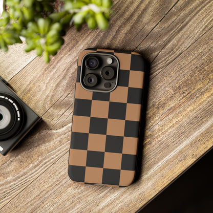 Brown Checkered Phone Case | Aesthetic Checkerboard iPhone & Samsung Tough Case