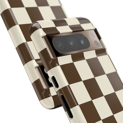Mocha Checkerboard Phone Case | Neutral Aesthetic Tough Case