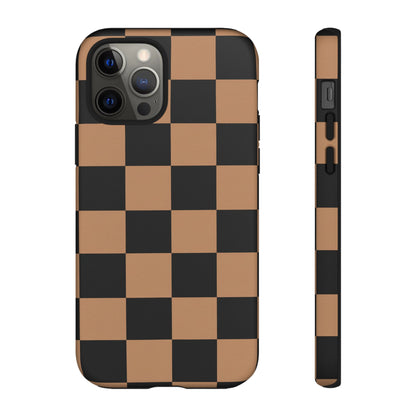 Brown Checkered Phone Case | Aesthetic Checkerboard iPhone & Samsung Tough Case